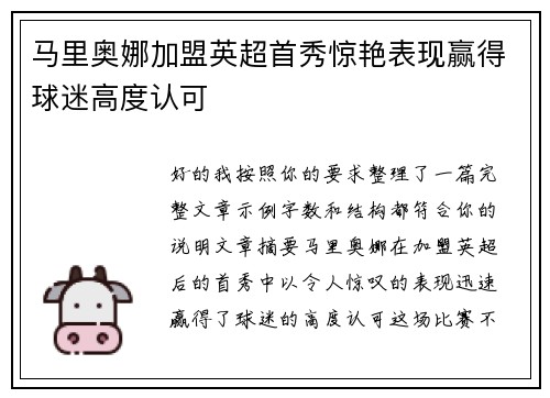 马里奥娜加盟英超首秀惊艳表现赢得球迷高度认可